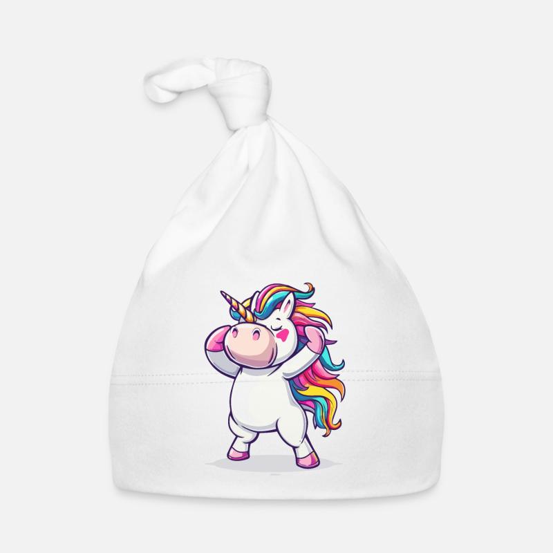 Tanzendes Einhorn mit Regenbogenhaar Baby Bio-Mütze