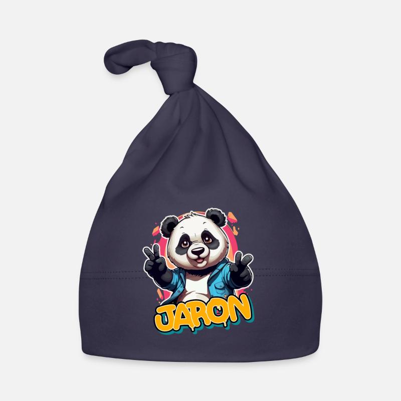 JARON - Schöner Jungen Name mit coolem Panda Baby Bio-Mütze