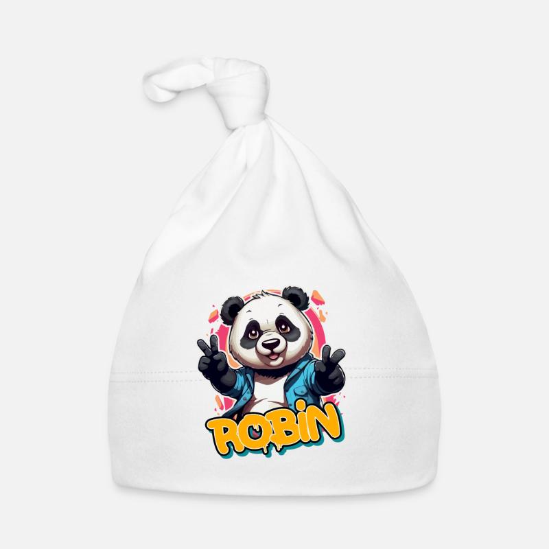 ROBIN - Schöner Jungen Name mit coolem Panda Baby Bio-Mütze