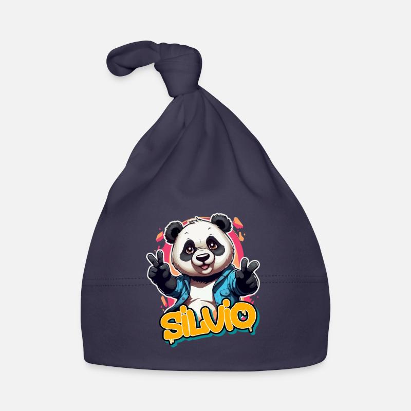 SILVIO - Schöner Jungen Name mit coolem Panda Baby Bio-Mütze