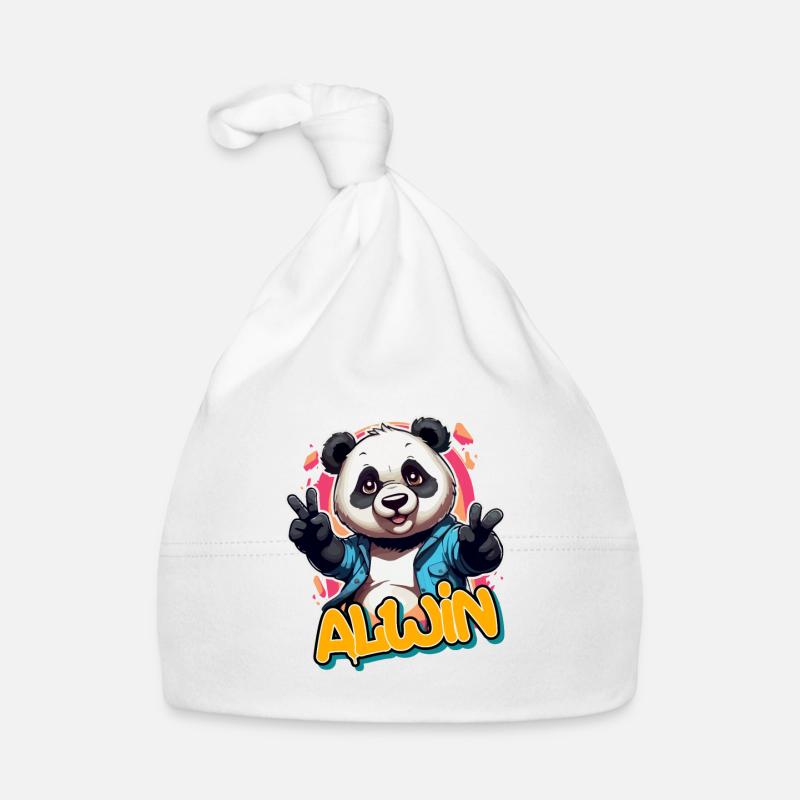 ALWIN - Schöner Jungen Name mit coolem Panda Baby Bio-Mütze