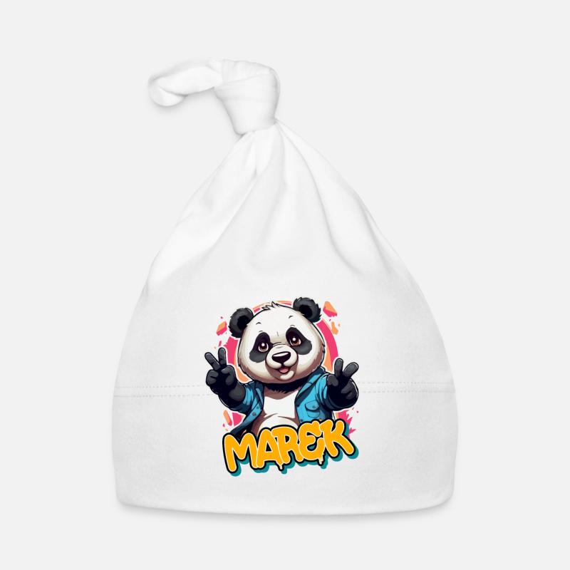 MAREK - Beau prénom de garçon avec panda cool Bonnet bio Bébé