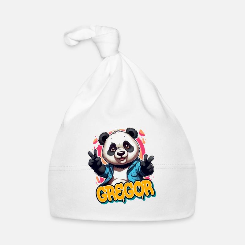 GREGOR - Handsome Boy Name with Cool Panda Organic Baby Cap