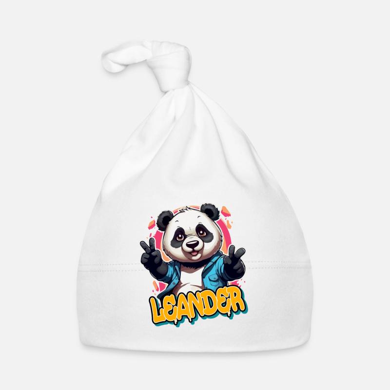 LEANDER - Handsome boy name with cool panda Organic Baby Cap