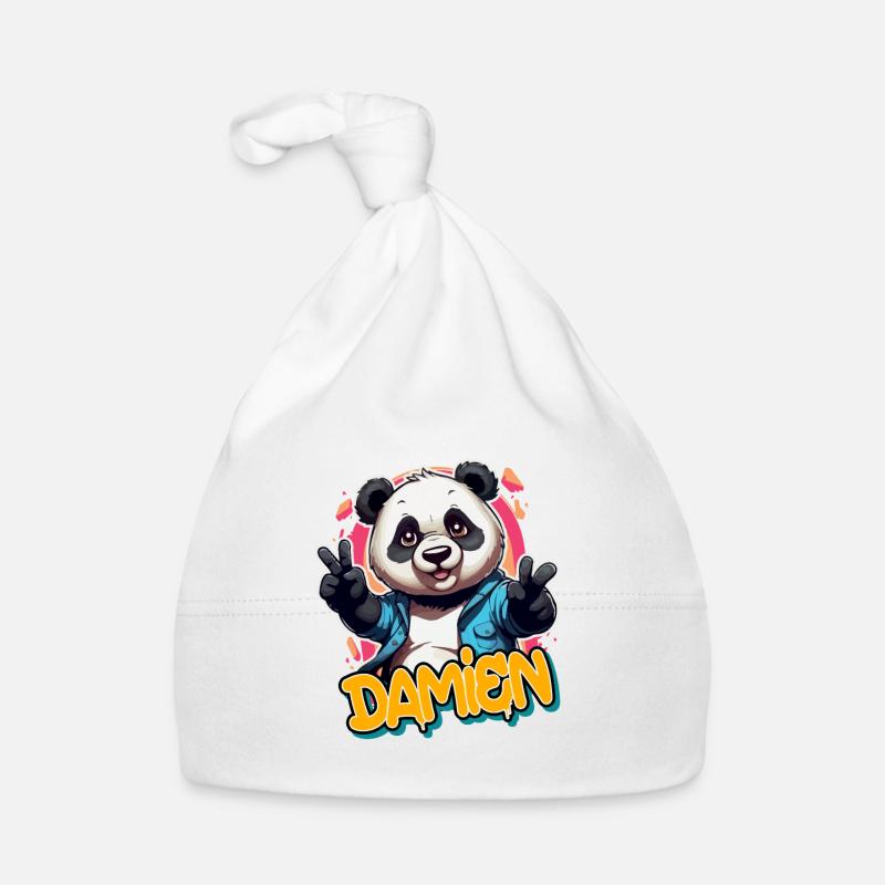 DAMIEN - Beau nom de garçon avec Cool Panda Bonnet bio Bébé