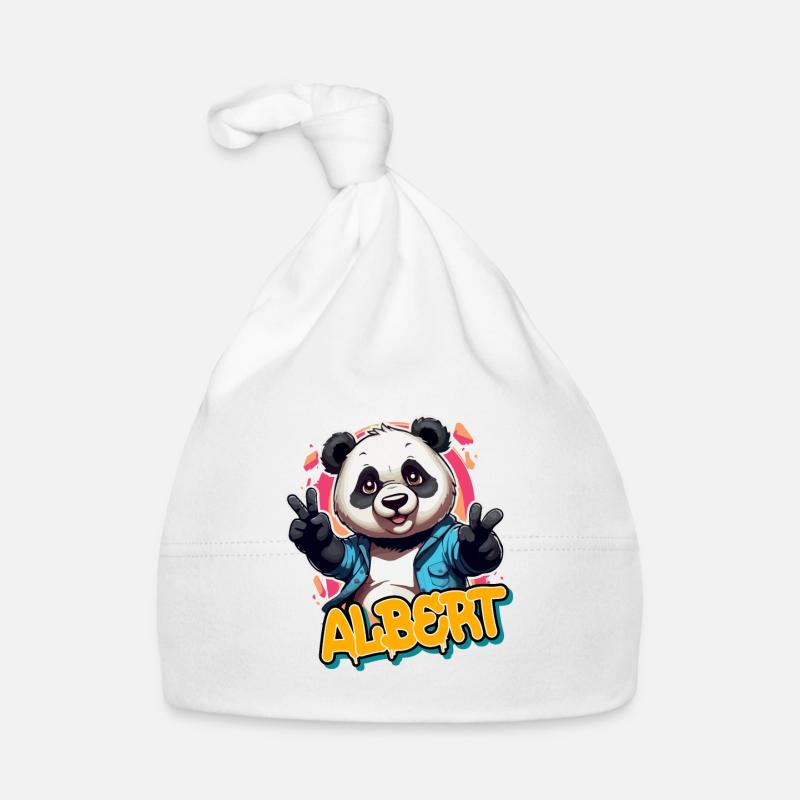 ALBERT - Beau prénom de garçon avec un panda cool Bonnet bio Bébé