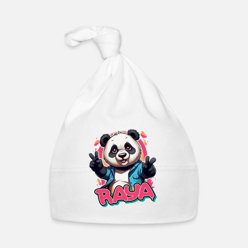 RAYA - Schöner Mädchen Name mit coolem Panda Baby Bio-Mütze