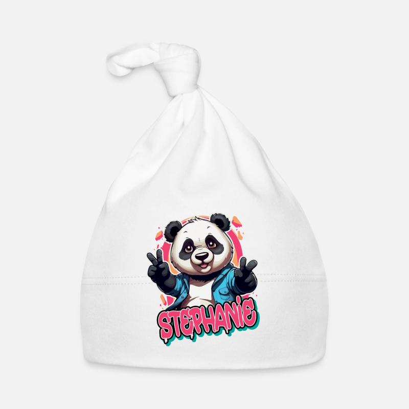 STEPHANIE - Schöner Mädchen Name mit coolem Panda Baby Bio-Mütze