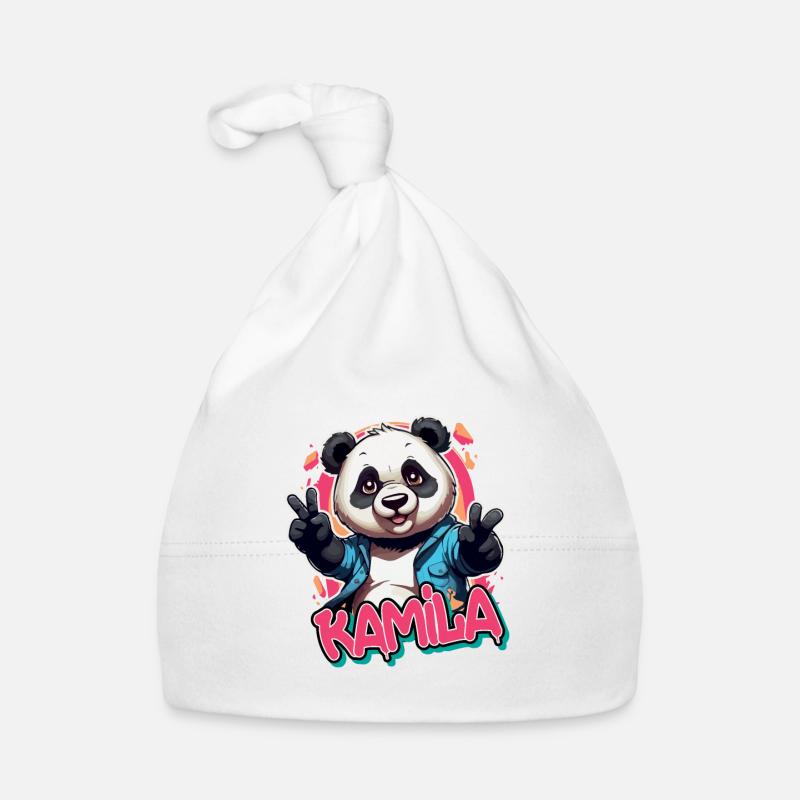 KAMILA - Schöner Mädchen Name mit coolem Panda Baby Bio-Mütze