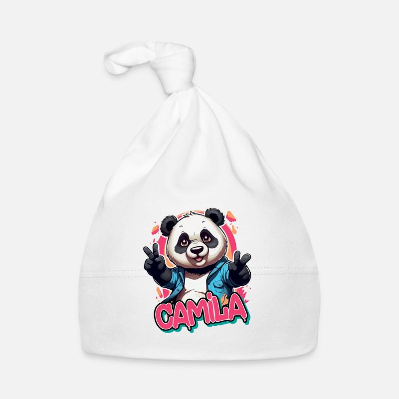 CAMILA - Schöner Mädchen Name mit coolem Panda Baby Bio-Mütze