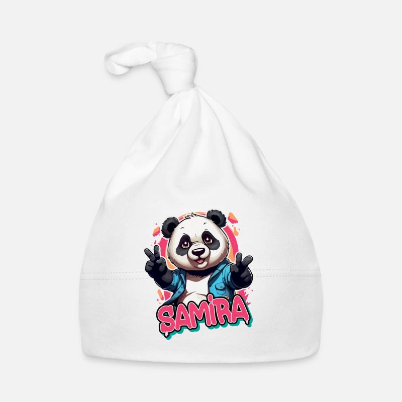 SAMIRA - Schöner Mädchen Name mit coolem PANDA Baby Bio-Mütze