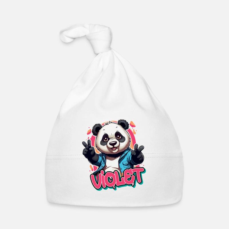 VIOLET - Schöner Mädchen Name mit coolem Panda Baby Bio-Mütze