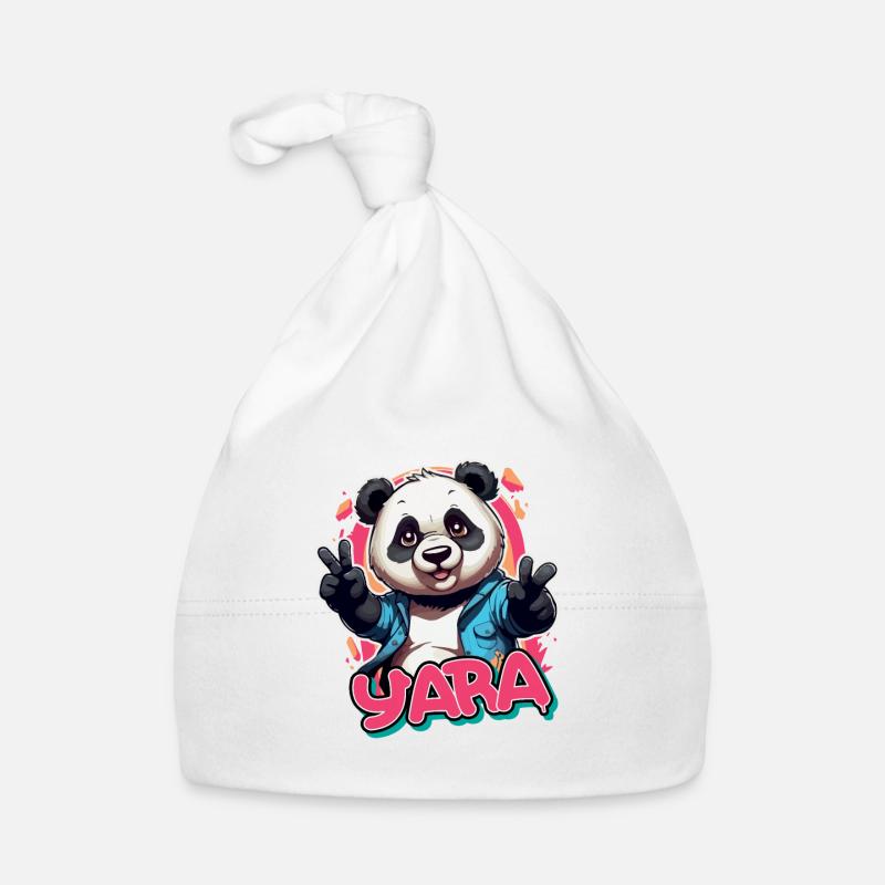 YARA - Schöner Mädchen Name mit coolem Panda Baby Bio-Mütze
