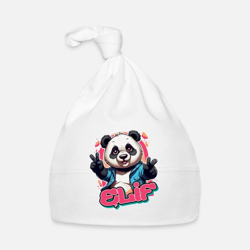 ELIF - Beautiful Girl Name with Cool Panda Organic Baby Cap