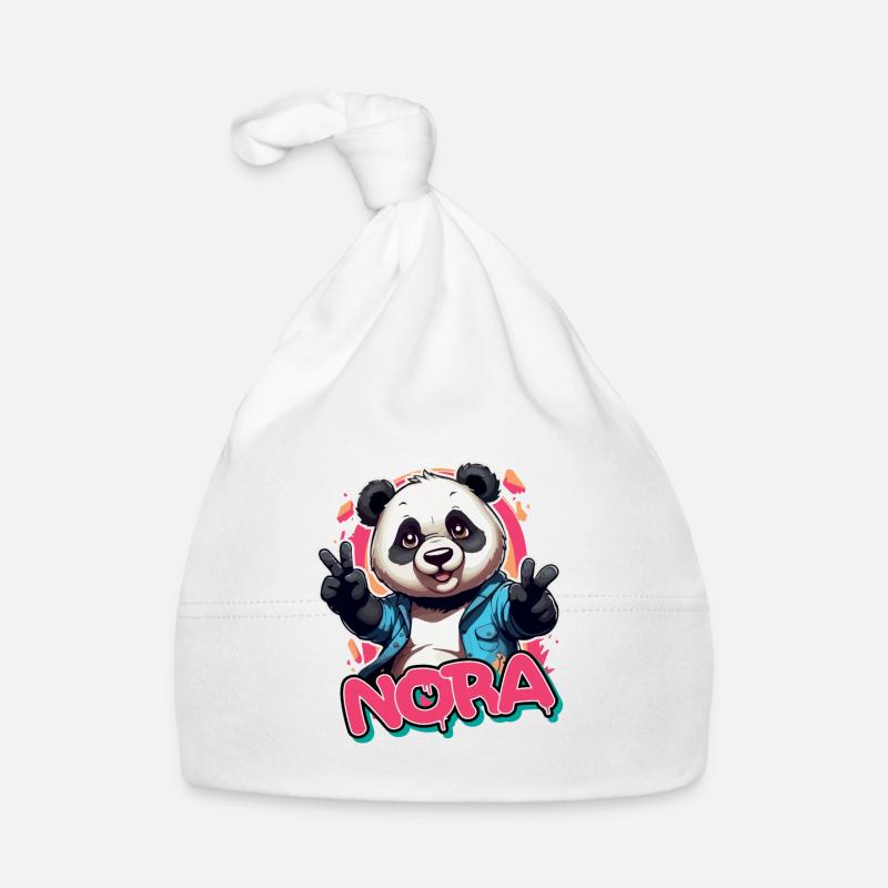 NORA - Beautiful Girl Name with Cool Panda Organic Baby Cap
