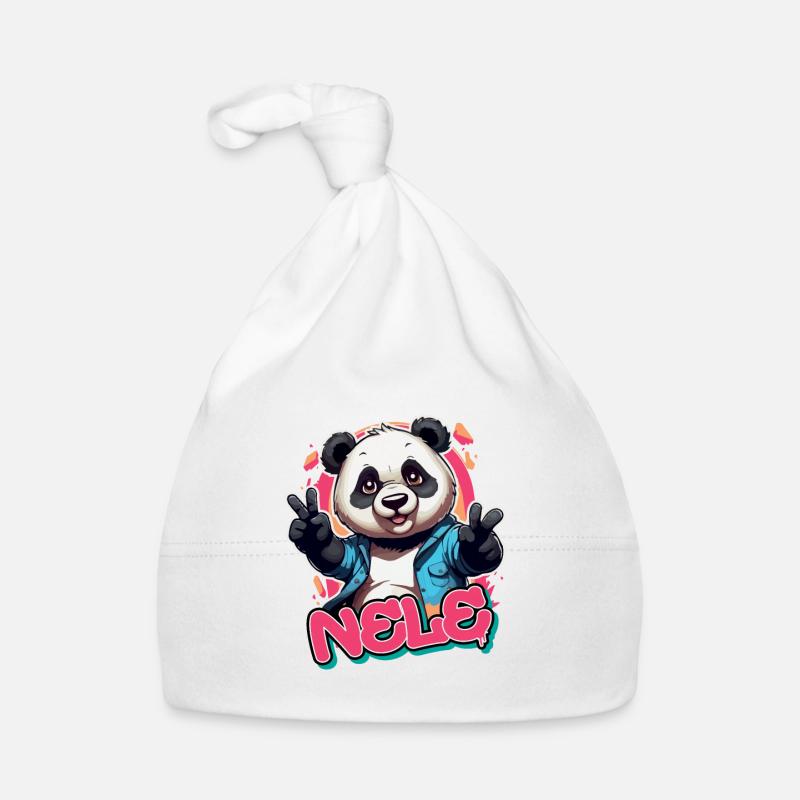 NELE - Schöner Mädchen Name mit coolem Panda Baby Bio-Mütze