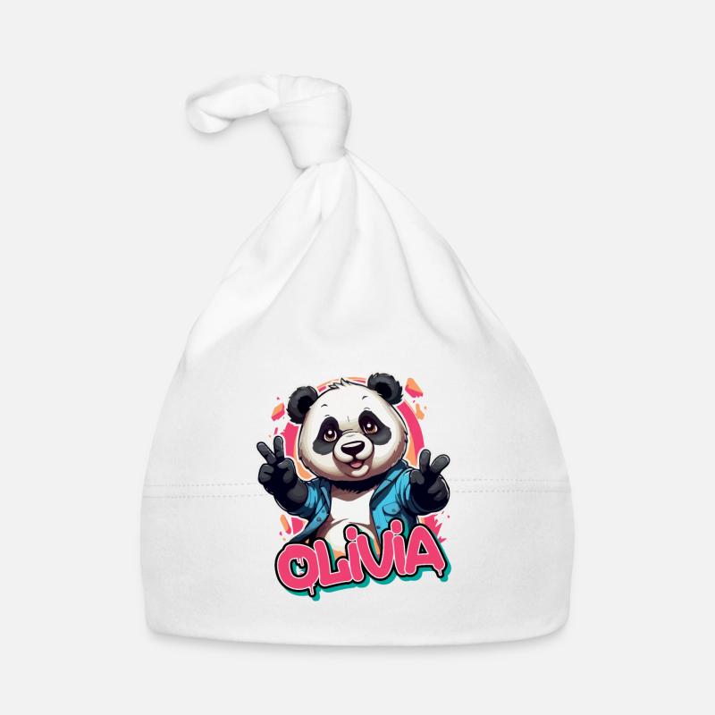 OLIVIA - Schöner Mädchen Name mit coolem Panda Baby Bio-Mütze