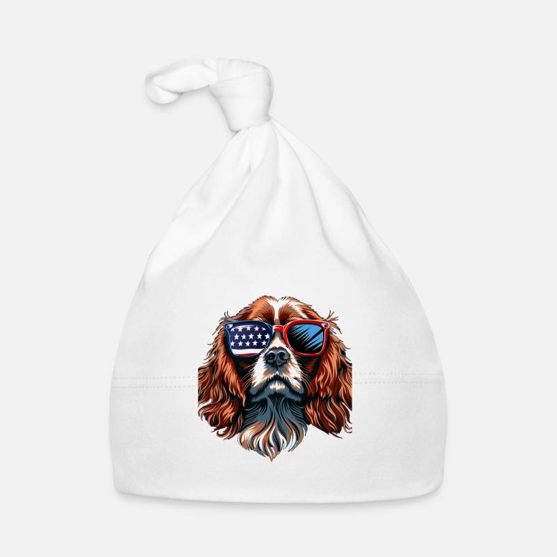 Cavalier King Spaniel with American Sunglasses Baby Bio-Mütze