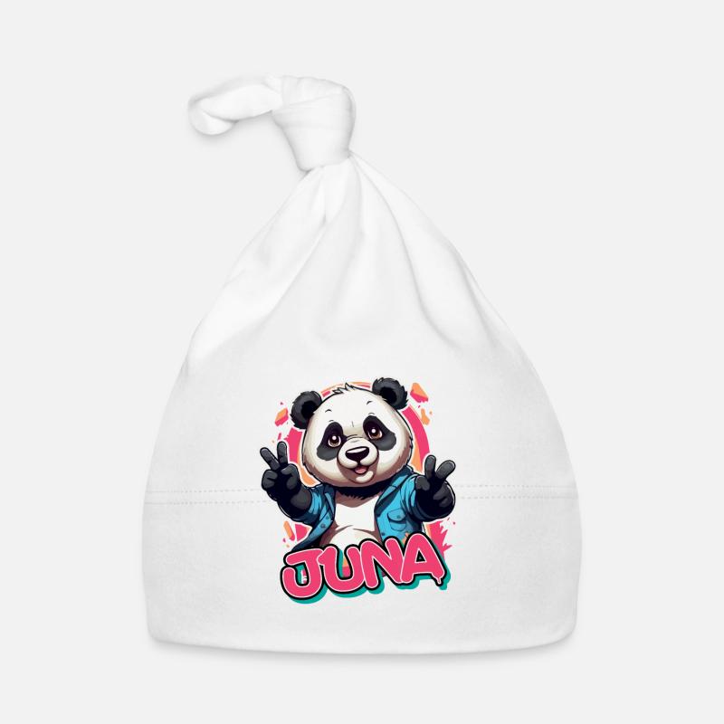 JUNA - Schöner Mädchen Name mit coolem Panda Baby Bio-Mütze