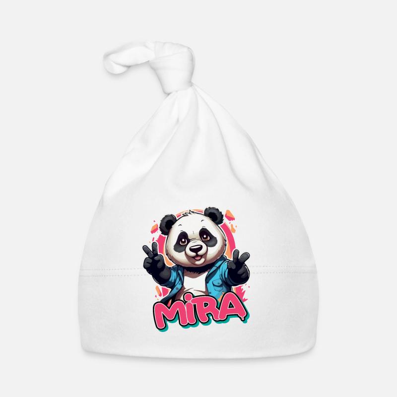 MIRA - Schöner Mädchen Name mit coolem Panda Baby Bio-Mütze