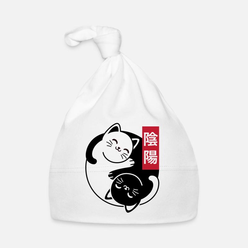 Chats Yin et Yang - Bonnet bio Bébé - blanc