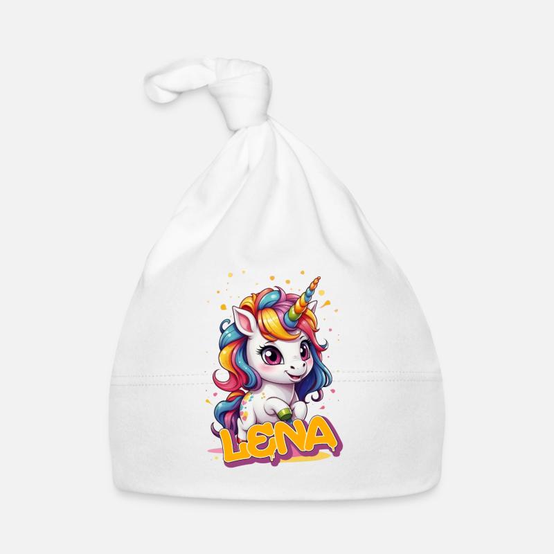 LENA - Schöner Mädchen Name mit süßem Einhorn Baby Bio-Mütze