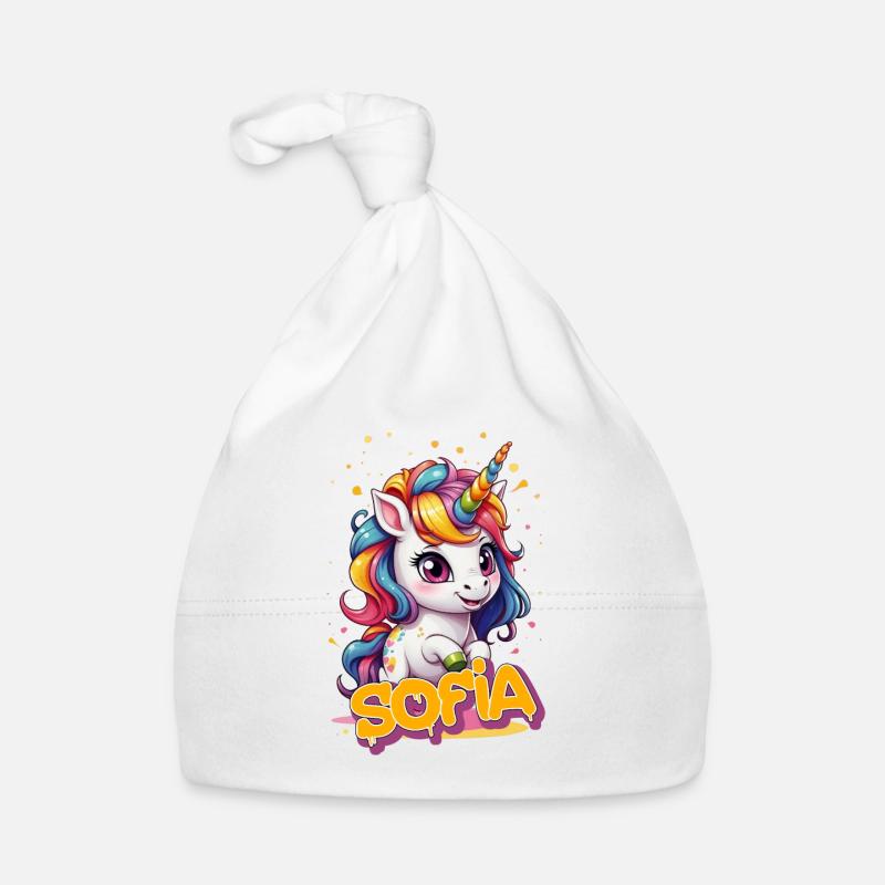 SOFIA - Schöner Mädchen Name mit süßem Einhorn Baby Bio-Mütze