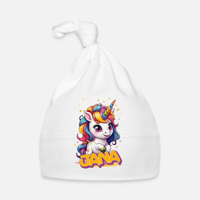 JANA - Schöner Mädchen Name mit süßem Einhorn Baby Bio-Mütze