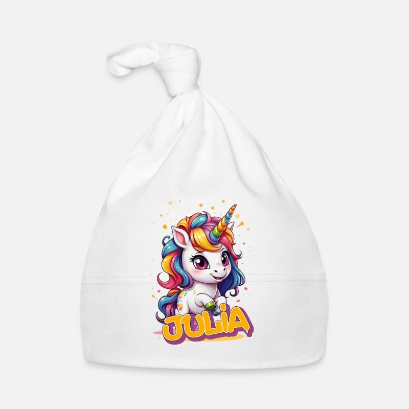 JULIA - Schöner Mädchen Name mit süßem Einhorn Baby Bio-Mütze