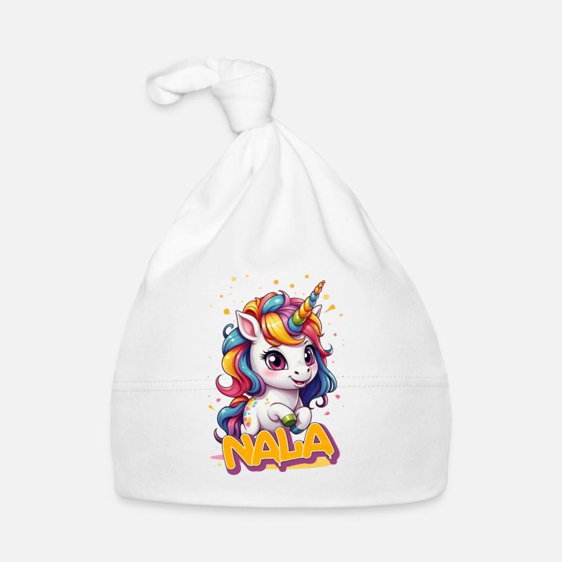 NALA - Schöner Mädchen Name mit süßem Einhorn Baby Bio-Mütze