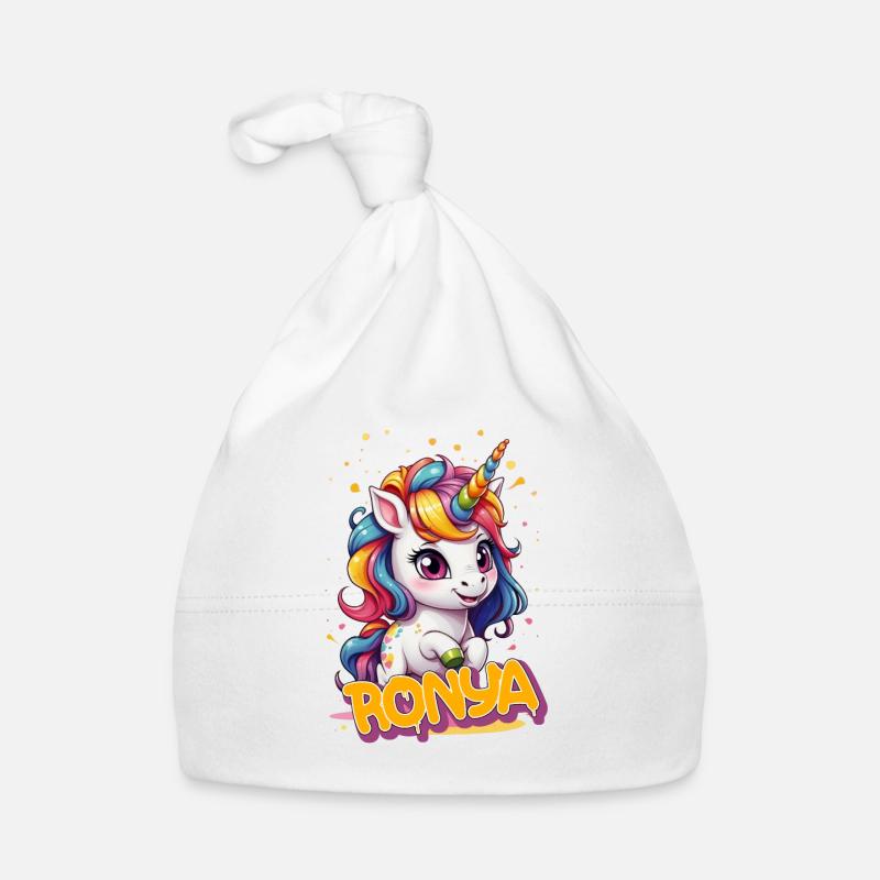 RONYA - Schöner Mädchen Name mit süßem Einhorn Baby Bio-Mütze