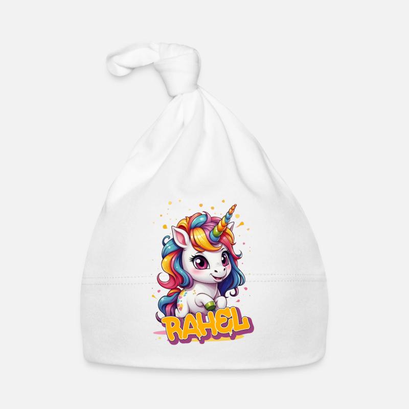 RAHEL - Schöner Mädchen Name mit süßem Einhorn Baby Bio-Mütze