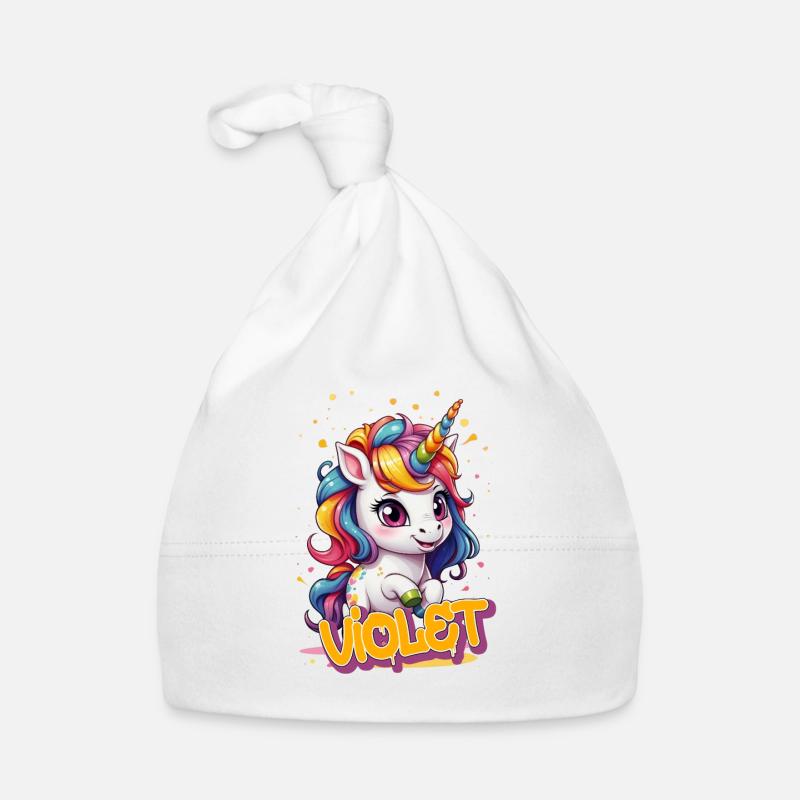 VIOLET - Schöner Mädchen Name mit süßem Einhorn Baby Bio-Mütze