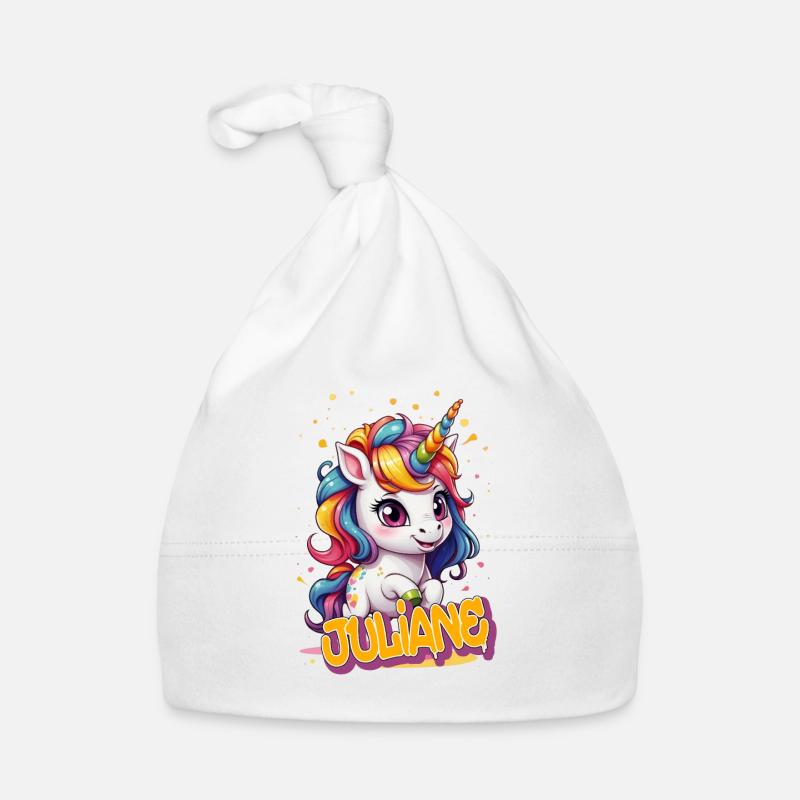 JULIANE - Schöner Mädchen Name mit süßem Einhorn Baby Bio-Mütze