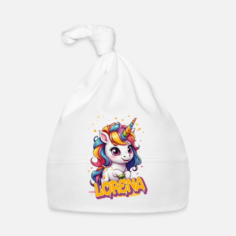 LORENA - Schöner Mädchen Name mit süßem Einhorn Baby Bio-Mütze