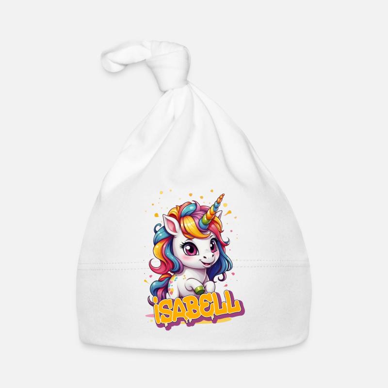 ISABELL - Schöner Mädchen Name mit süßem Einhorn Baby Bio-Mütze