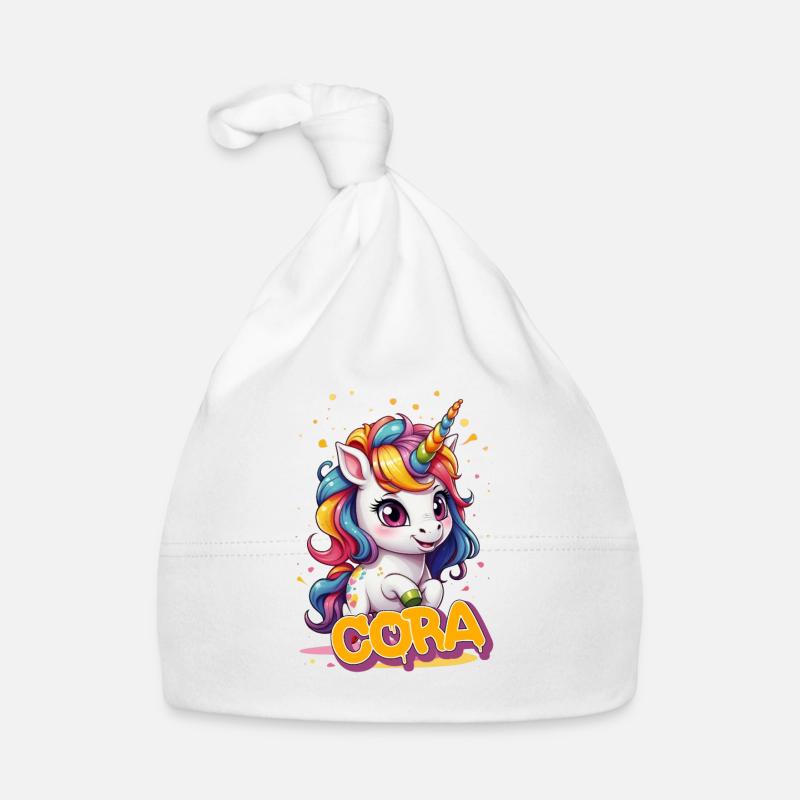 CORA - Schöner Mädchen Name mit süßem Einhorn Baby Bio-Mütze