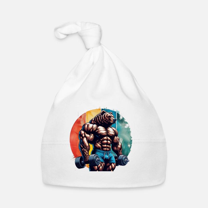 Muscular Bear Bodybuilder Gym Workout Retro Sunset Baby Bio-Mütze