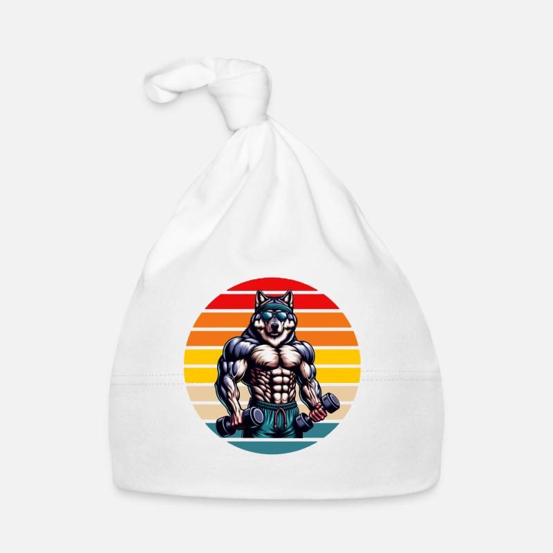 Muscular Wolf Bodybuilder Gym Workout Retro Organic Baby Cap