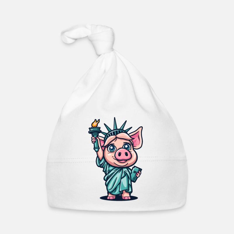 Lady Pig de Funny : Statue de cochon de la liberté Bonnet bio Bébé