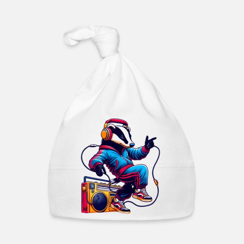 Blaireau joyeux avec des écouteurs dansant Bonnet bio Bébé