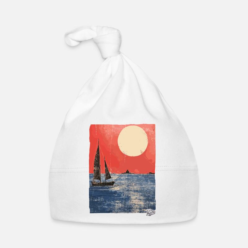 Sunset and sailboat in the ocean Organic Baby Cap