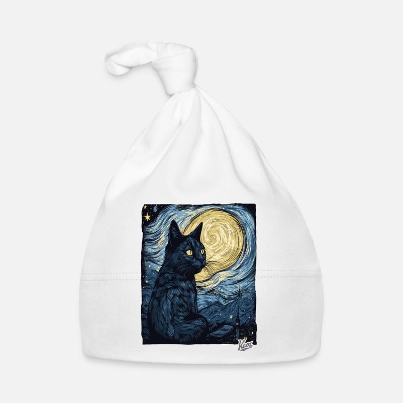 Nuit étoilée et chat noir Bonnet bio Bébé