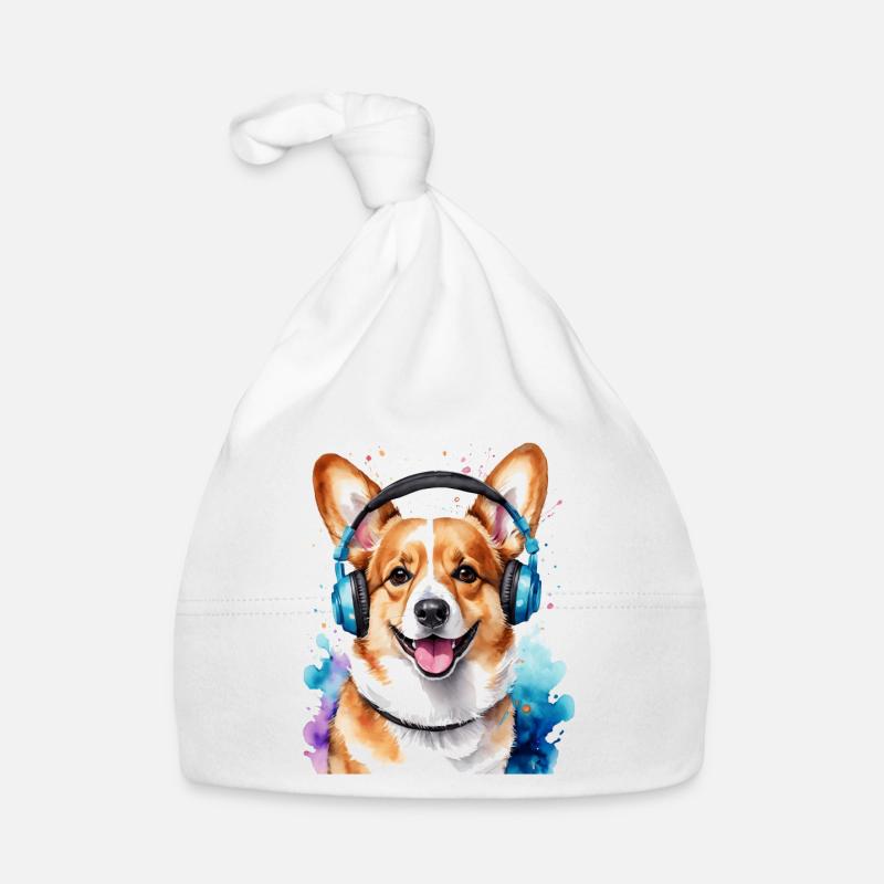 Corgi Kopfhörer Hund Bunt Lustig Tier Design Print Baby Bio-Mütze