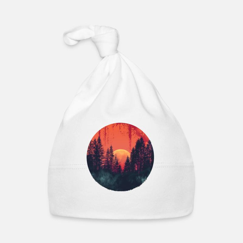 Sunset Forest Silhouette Outdoor Retro 80s Vibe Organic Baby Cap