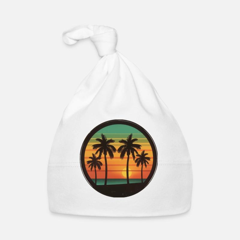 Sunset Palms Silhouette Rétro 80's Vintage Extérieur - Bonnet bio Bébé - blanc