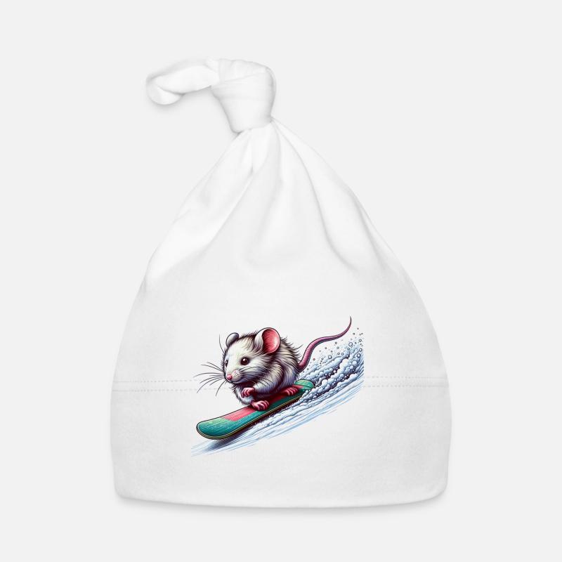 Souris snowboarder mignonne Bonnet bio Bébé