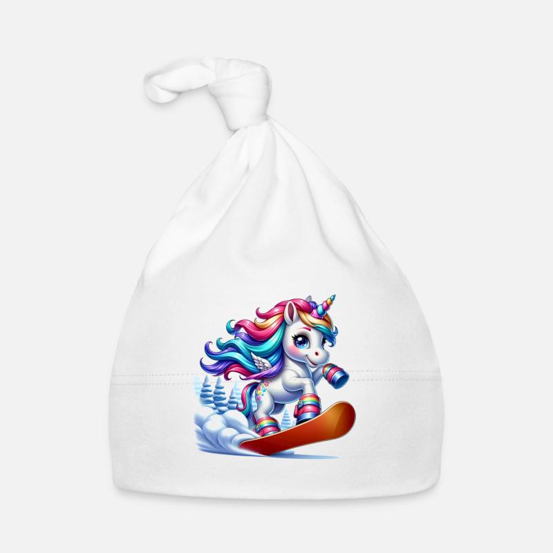 Cute Snowboarder Unicorn Baby Bio-Mütze