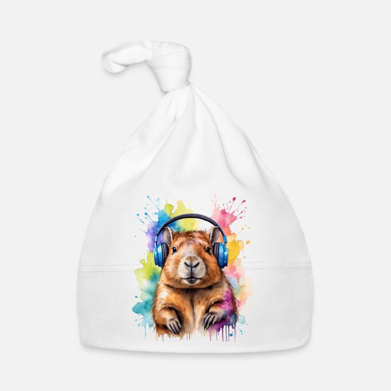 Capybara Kopfhörer Capy Bunt Tier Design Print - Baby Bio-Mütze - Weiß
