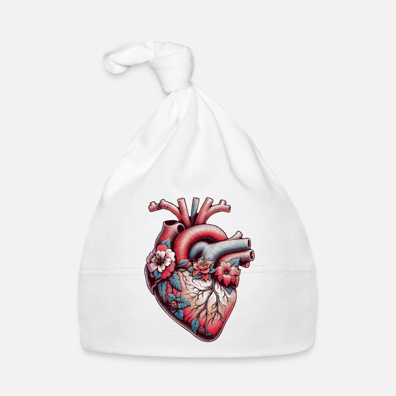 Coeur Anatomique avec Fleurs Bonnet bio Bébé